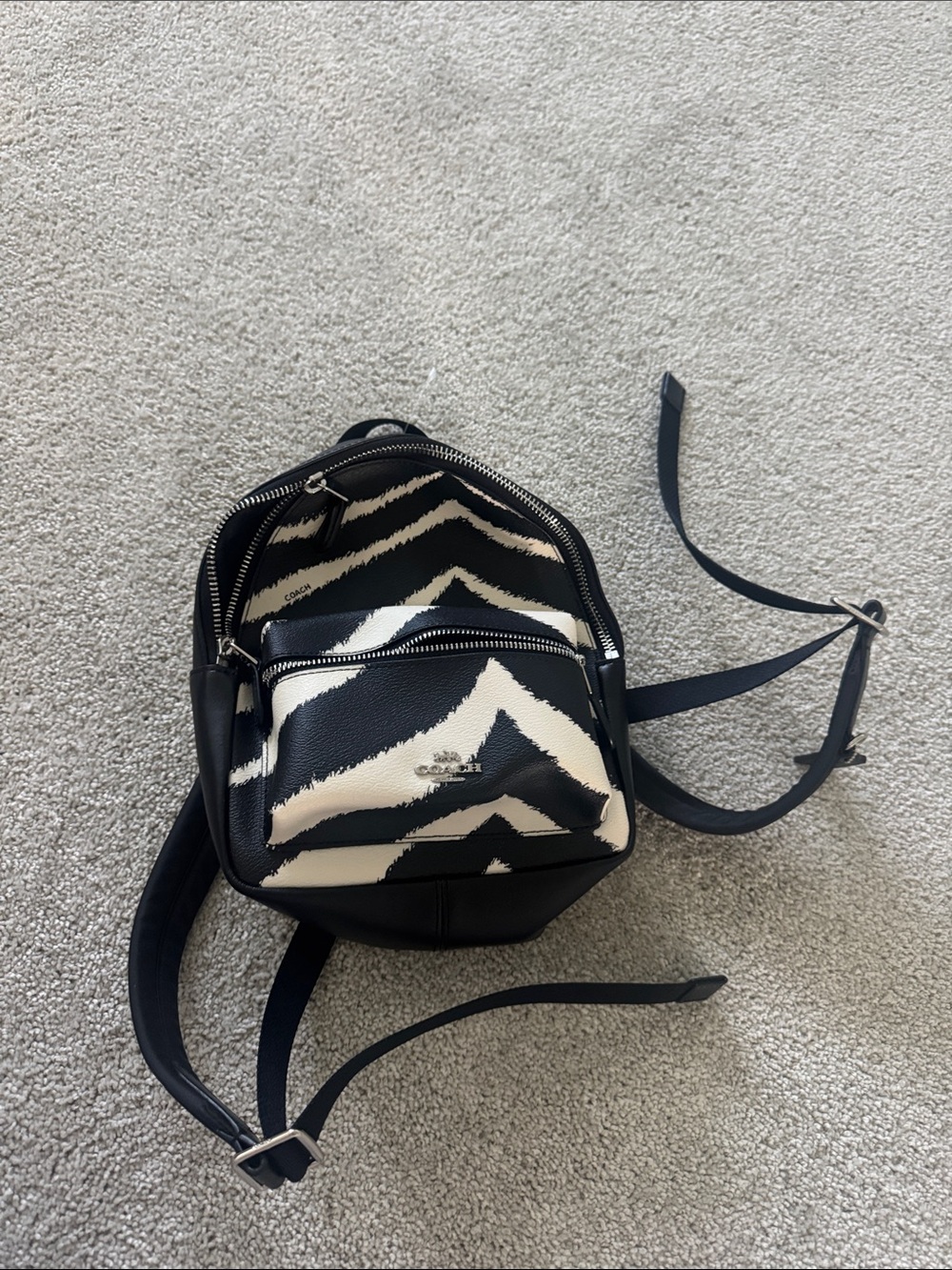 Coach Zebra-Pattern Mini Backpack in Black and White